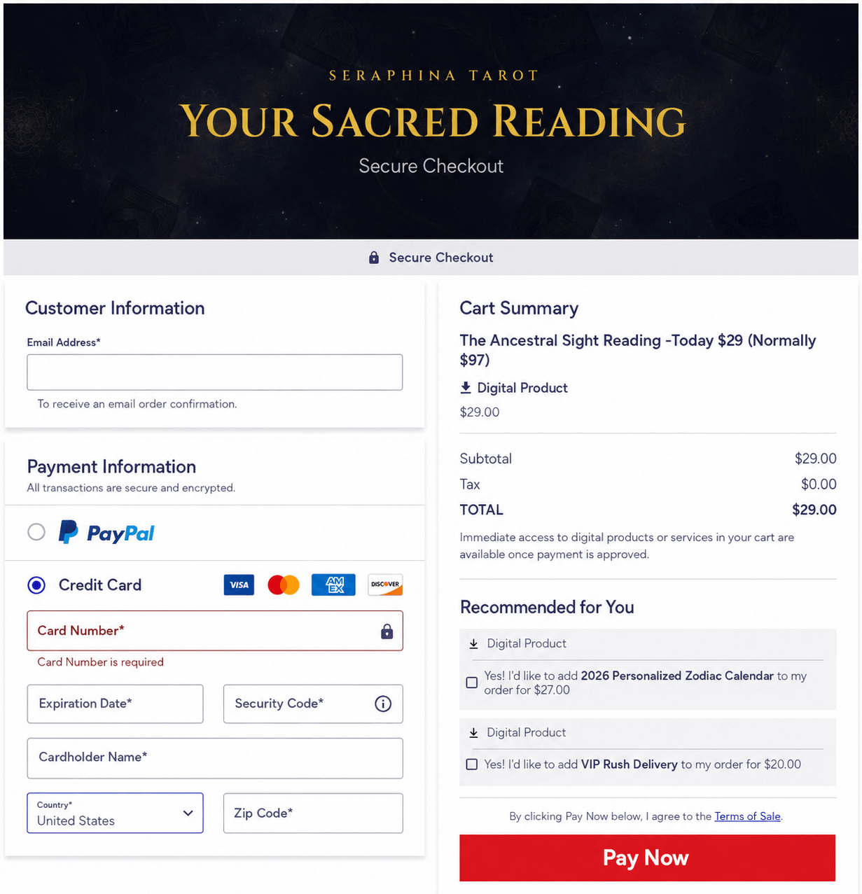 Seraphina-tarot-reading-secure-checkout-page
